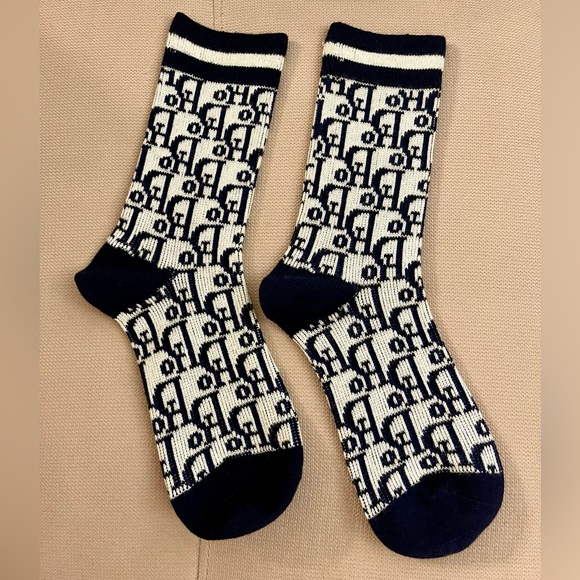 Accessories - Designer Dark Blue and White Patterned Socks